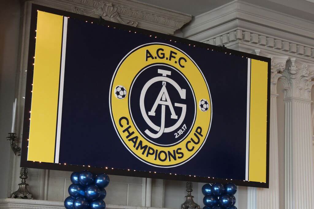 Soccer Themed Backdrop with Custom Logo