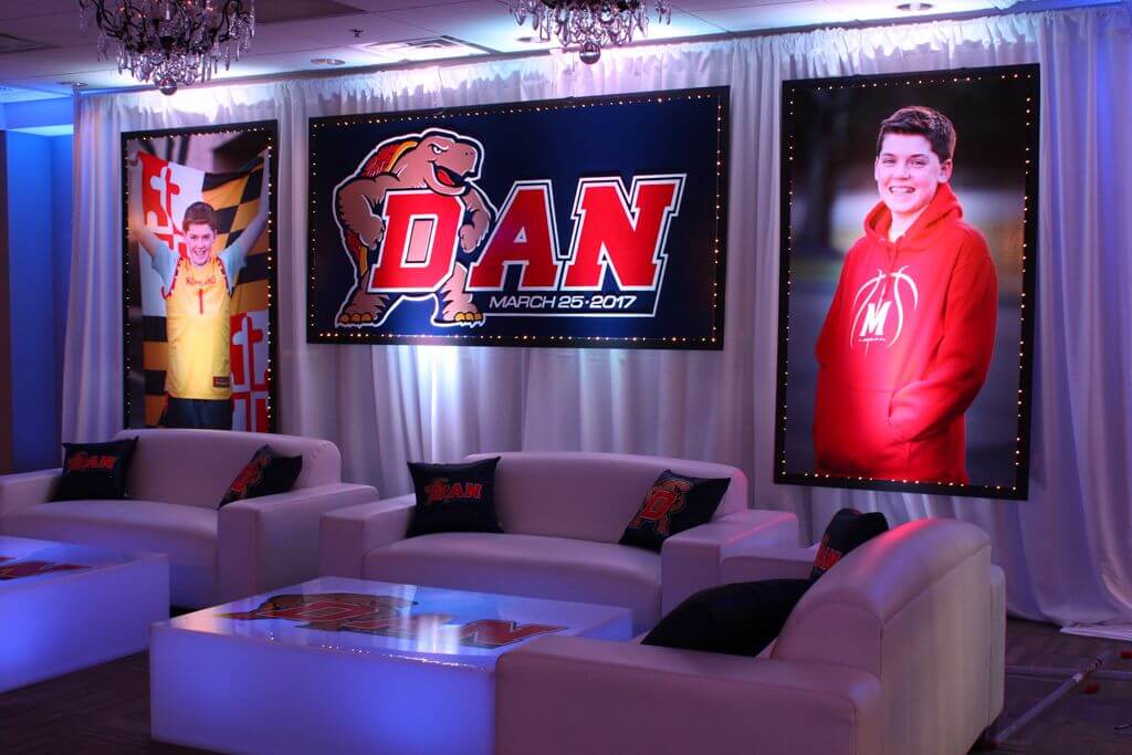 Maryland Terps Themed Backdrop with Custom Logo and Blowup Photos