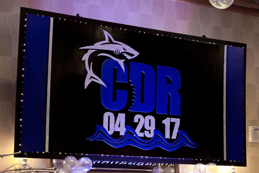 Shark Themed Bar Mitzvah Backdrop with Custom Logo