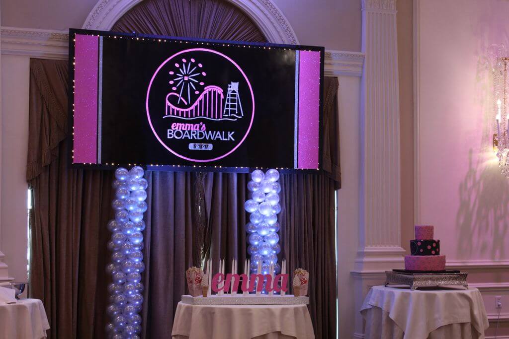 Beach Boardwalk Themed Bat Mitzvah Backdrop with Custom Logo