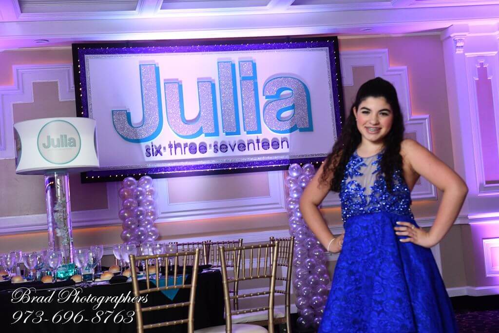 Bat Mitzvah Backdrop with Custom Logo and Lights
