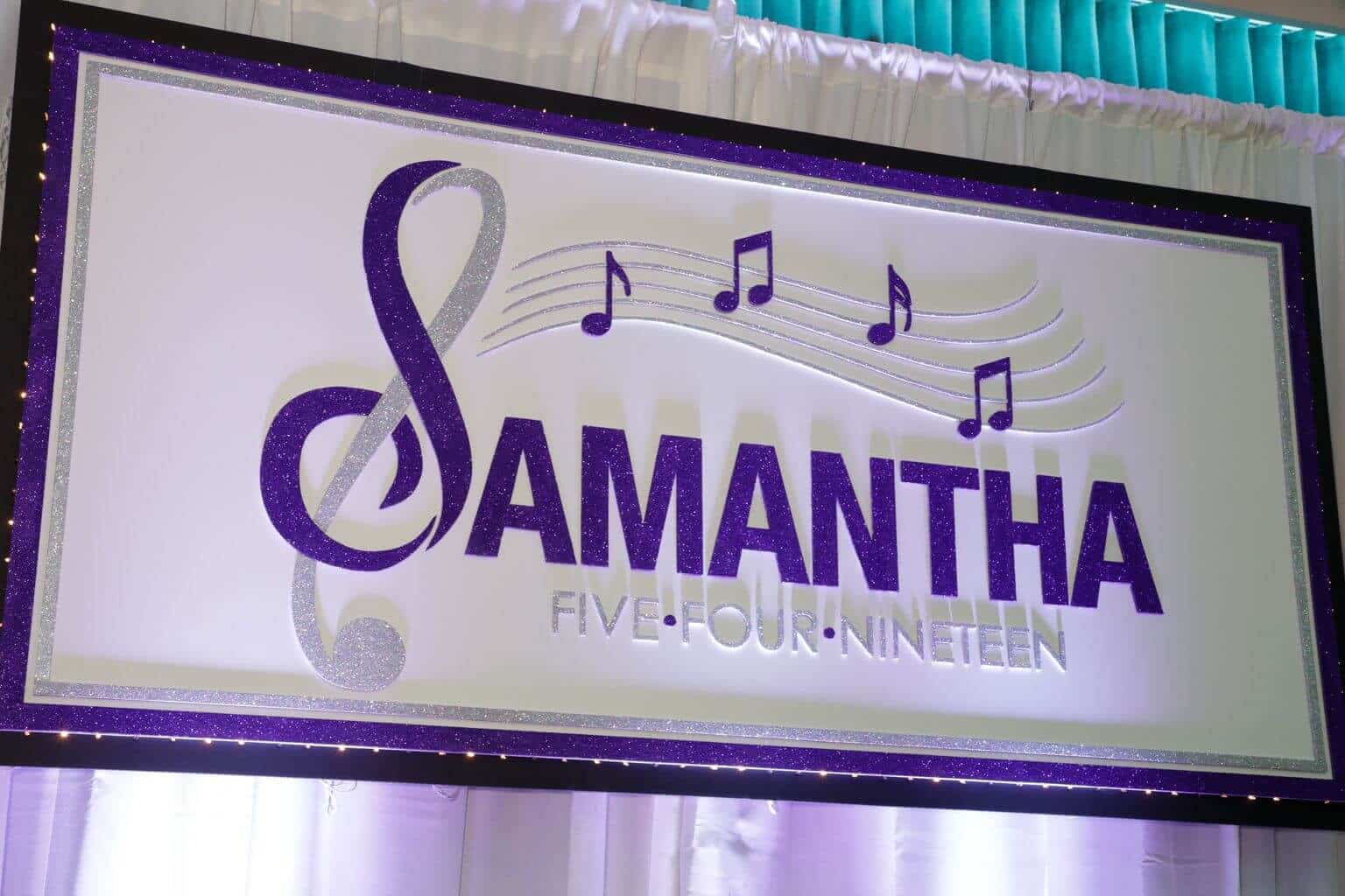 Music Themed Bat Mitzvah Backdrop with Custom Logo
