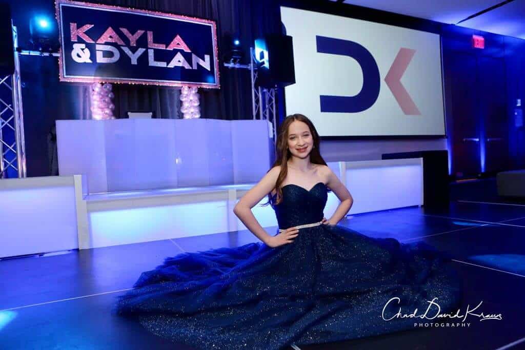 B'nai Mitzvah Backdrop with Glittered Names and Lights at Apella, NYC