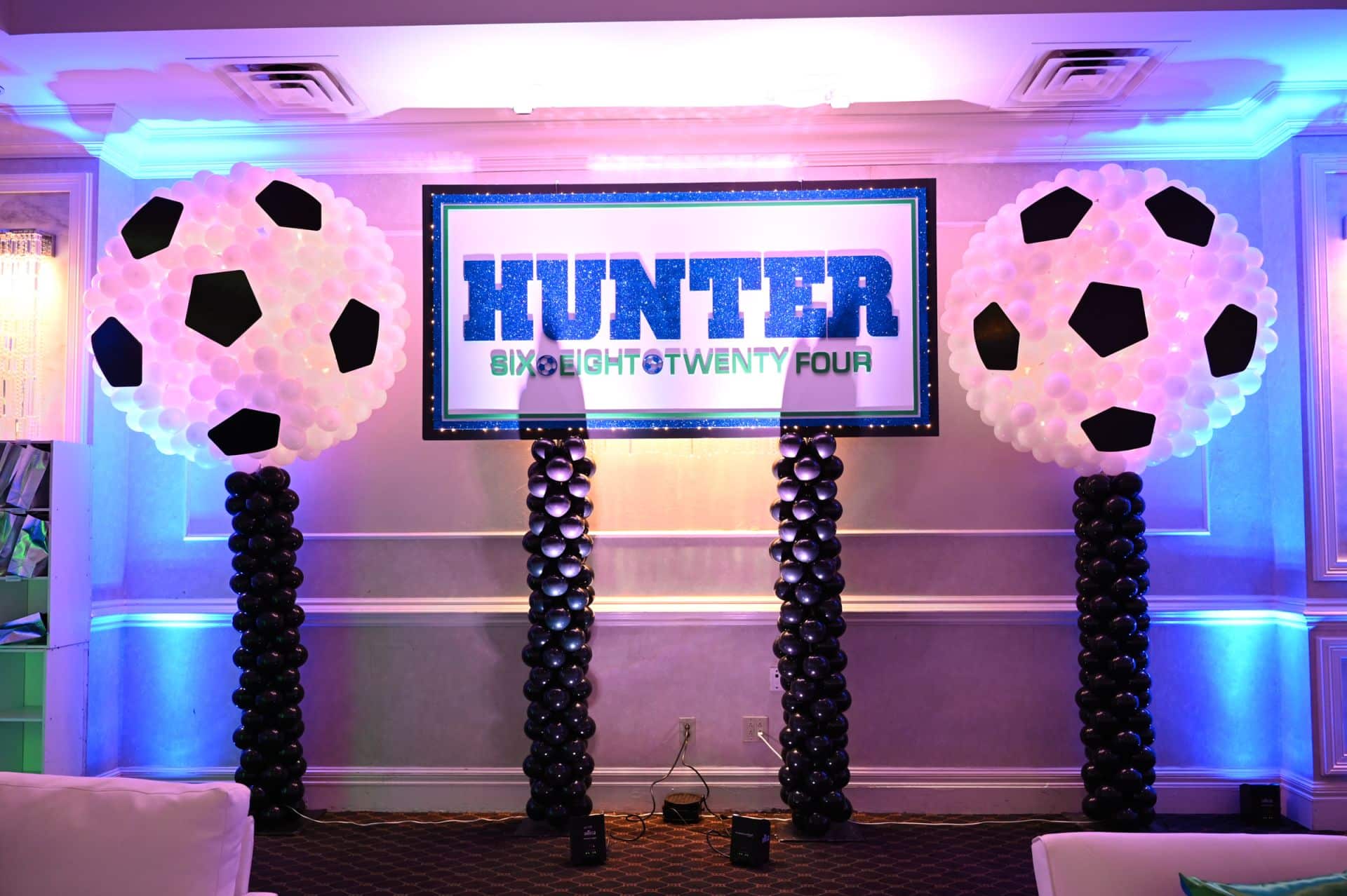 Soccer Glitter Backdrop on Balloon Stand