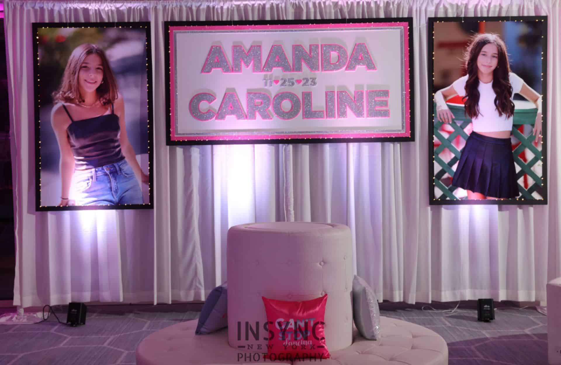 Custom Glittered Name Sign with Blowup Photos for B'not Mitzvah