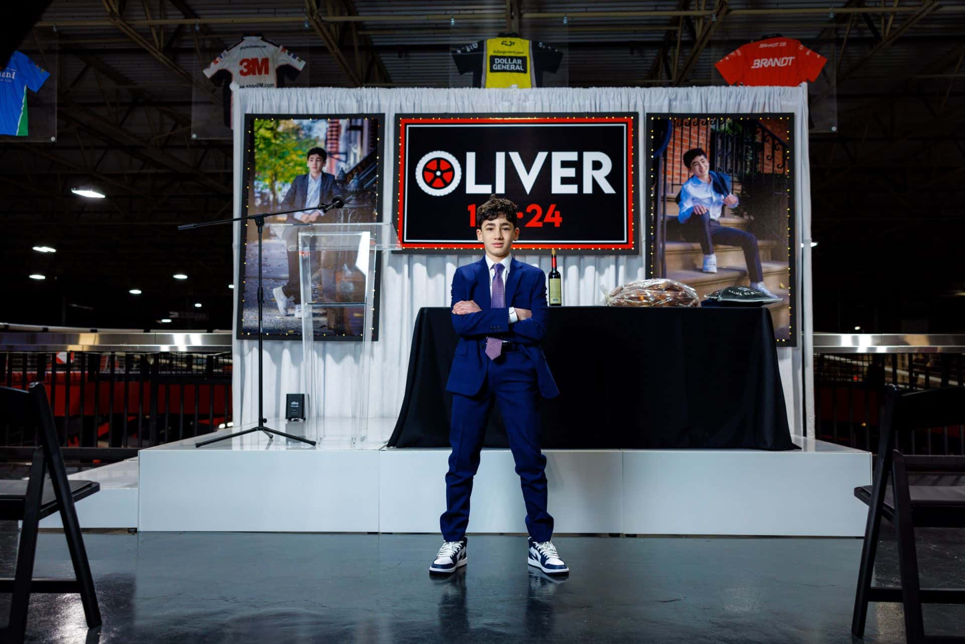 Custom Backdrop and Blow Up Photos on Pipe and Drape with LED Uplighting for Bar Mitzvah