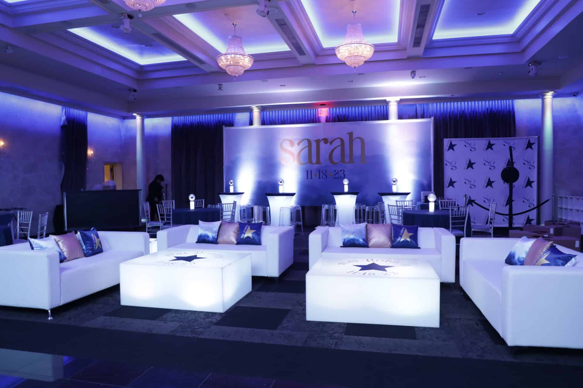 Custom Watercolor LED Mural for Bat Mitzvah Lounge at Mulino's at Lake Isle