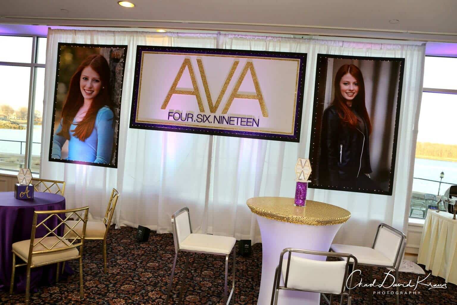 Custom Bat Mitzvah Backdrop with Glittered Name and Blowup Photos