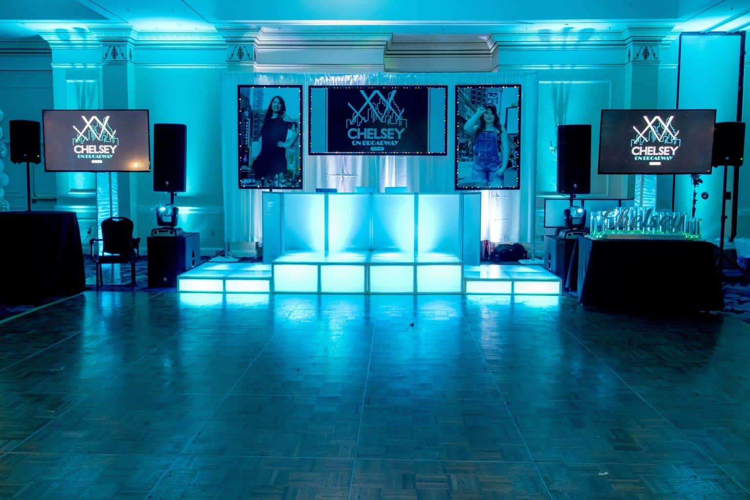 Broadway Bat Mitzvah Backdrop with Custom Logo and Blowup Photos