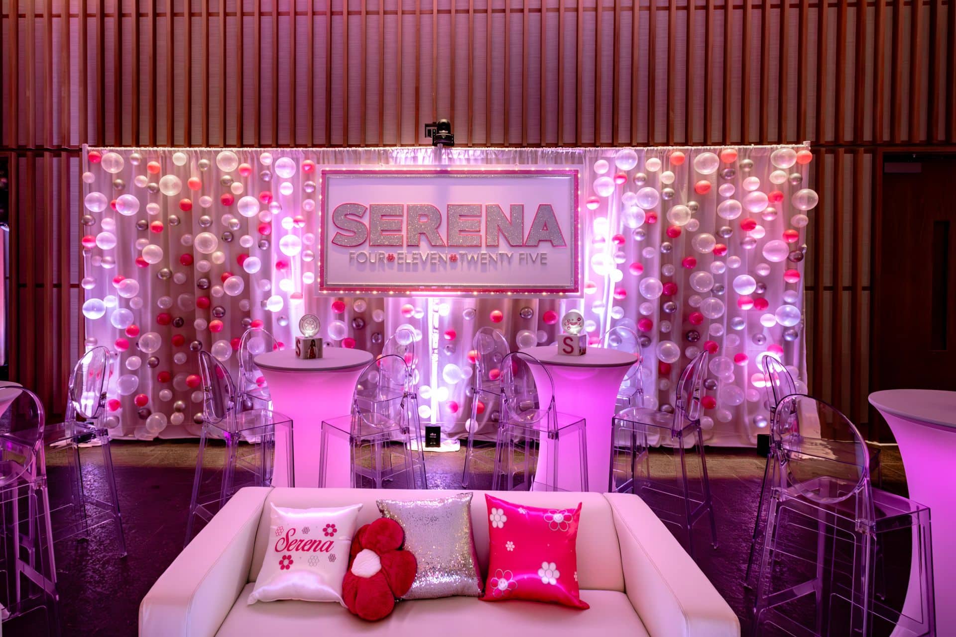 Custom Glitter Backdrop on Bubble Wall for Bat Mitzvah at the Bruce Museum