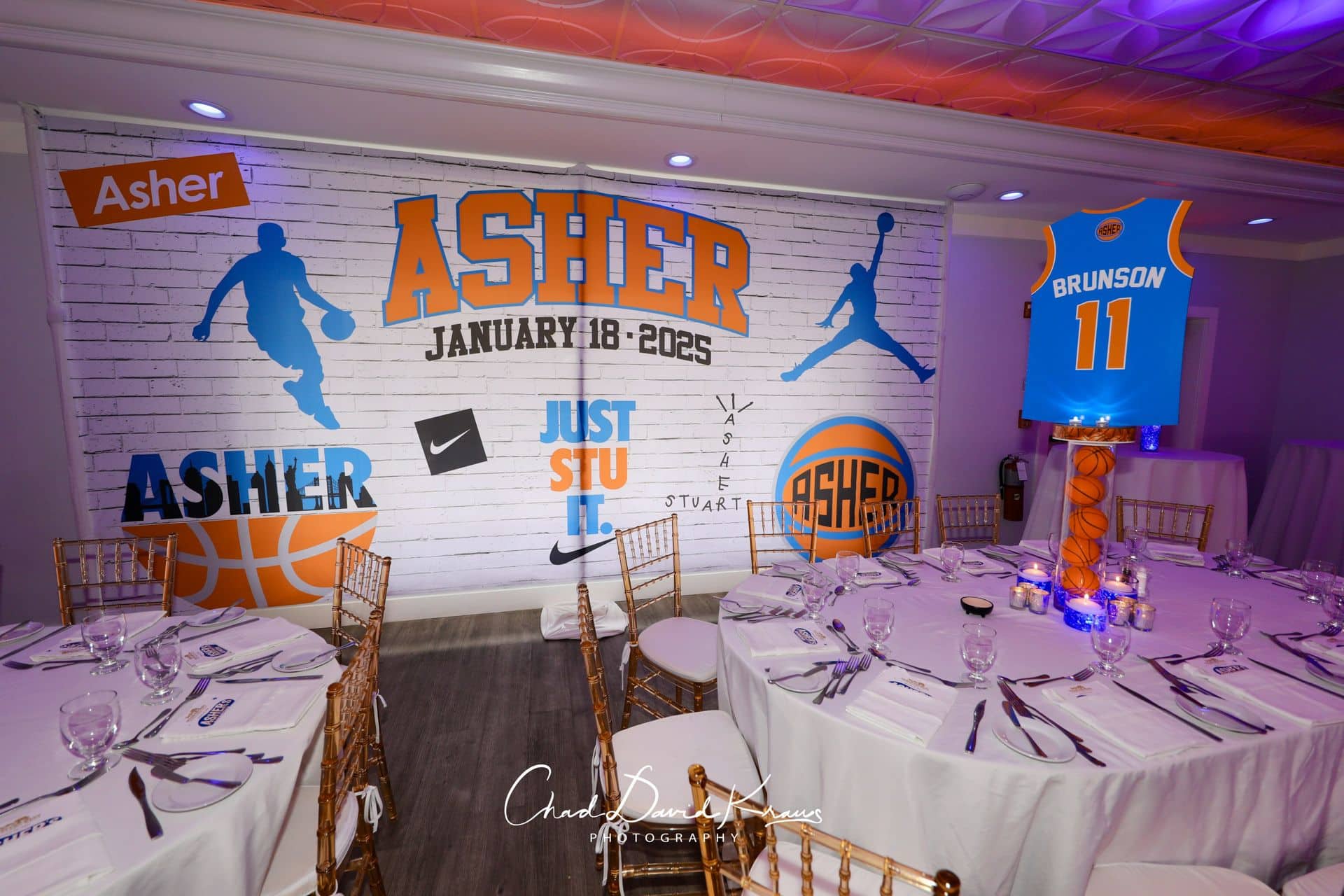 Custom Basketball Theme Mural for Bar Mitzvah at Travelers Rest