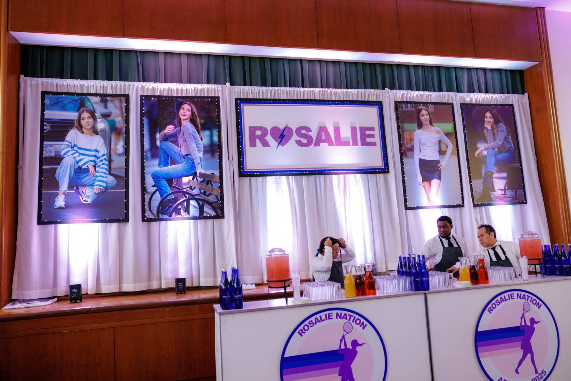 Custom Bat Mitzvah Backdrop with Heart and Lightning Bolt at Temple Israel Center