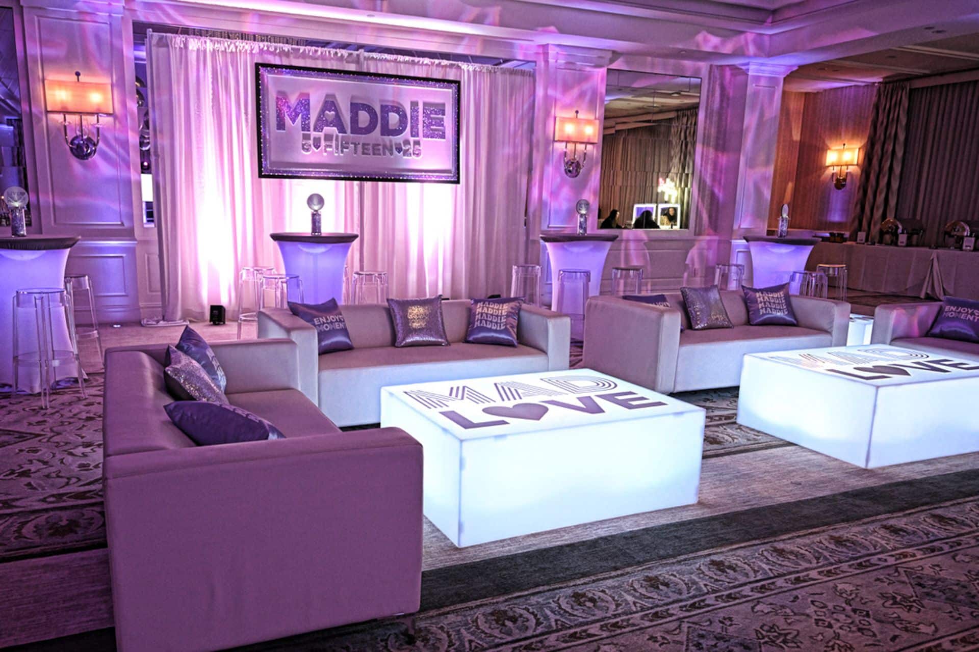 Custom Bat Mitzvah Backdrop on LED Drape at Edgewood Country Club
