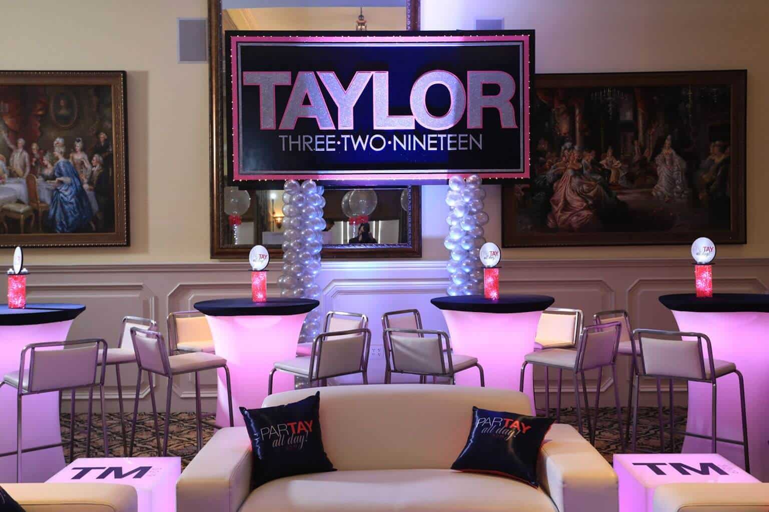 Bat Mitzvah Logo Backdrop with Glittered Name and Lights