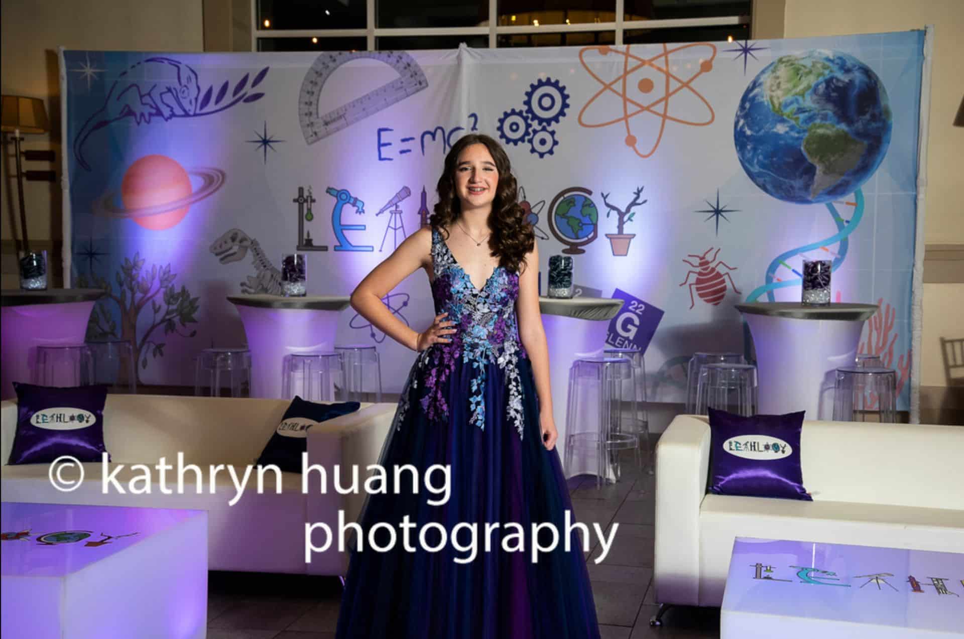 Custom Mural Behind Lounge for Science Themed Bat Mitzvah