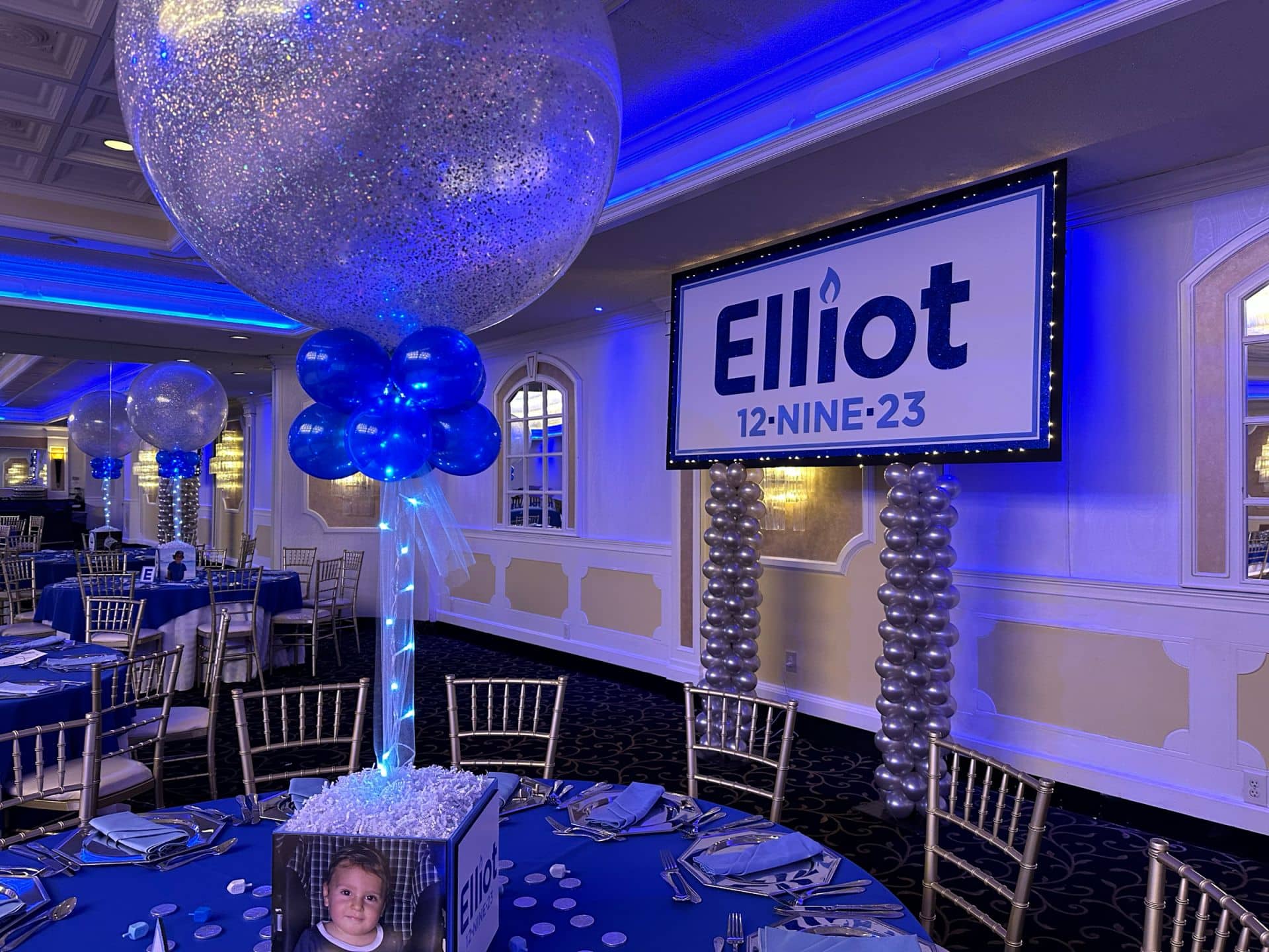 Custom Logo Backdrop for Chanukah Themed Bar Mitzvah at Richfield Regency