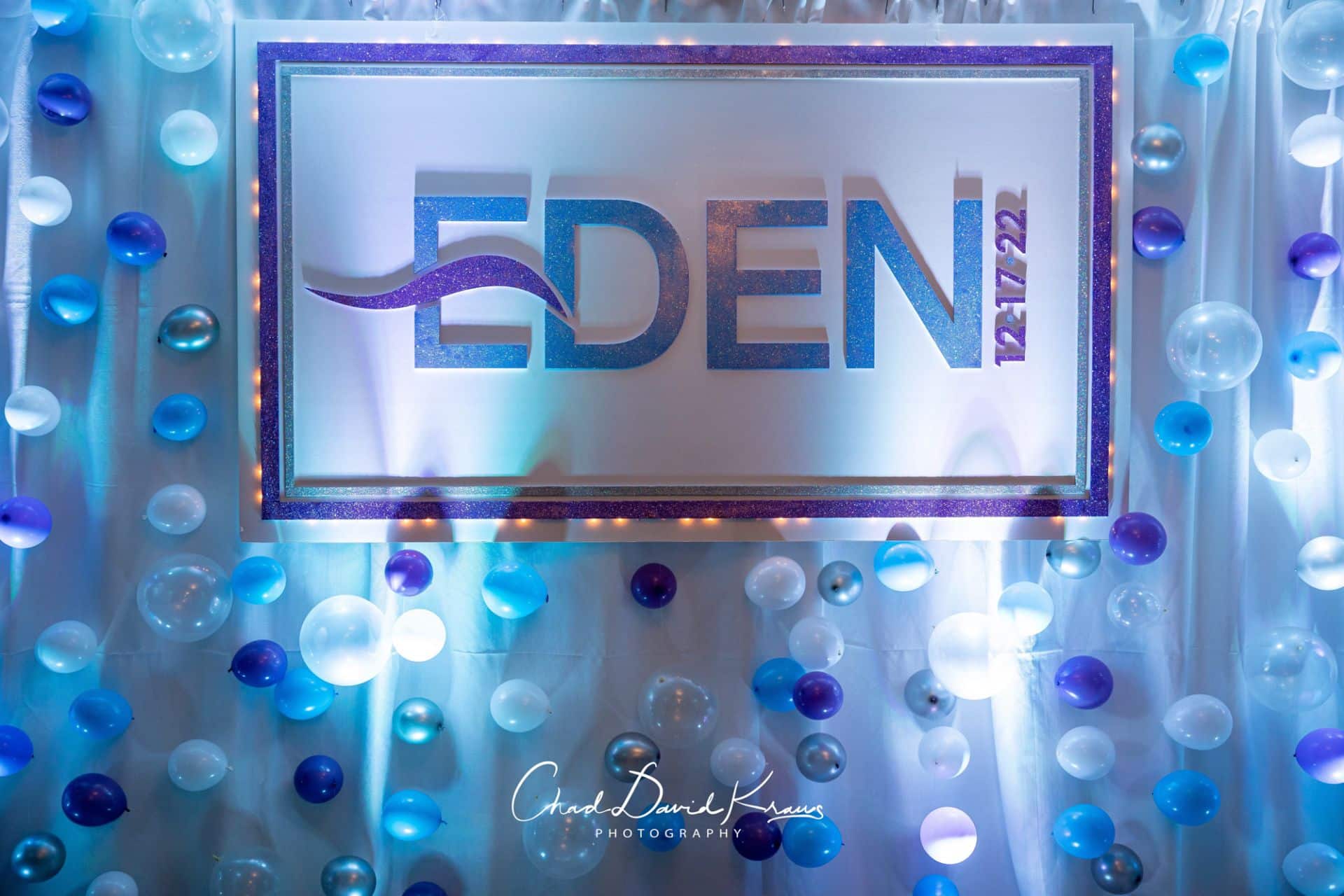 LED Balloon Bubble Wall with Custom Glittered Backdrop and Lights