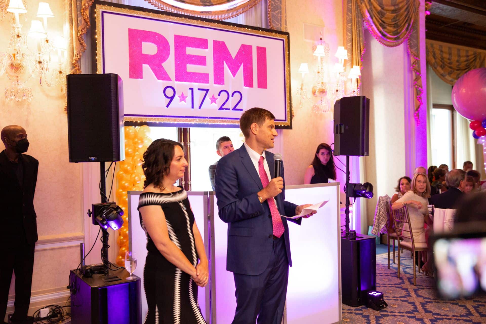 Glittered Name Backdrop with Lights at The Harmonie Club, NYC