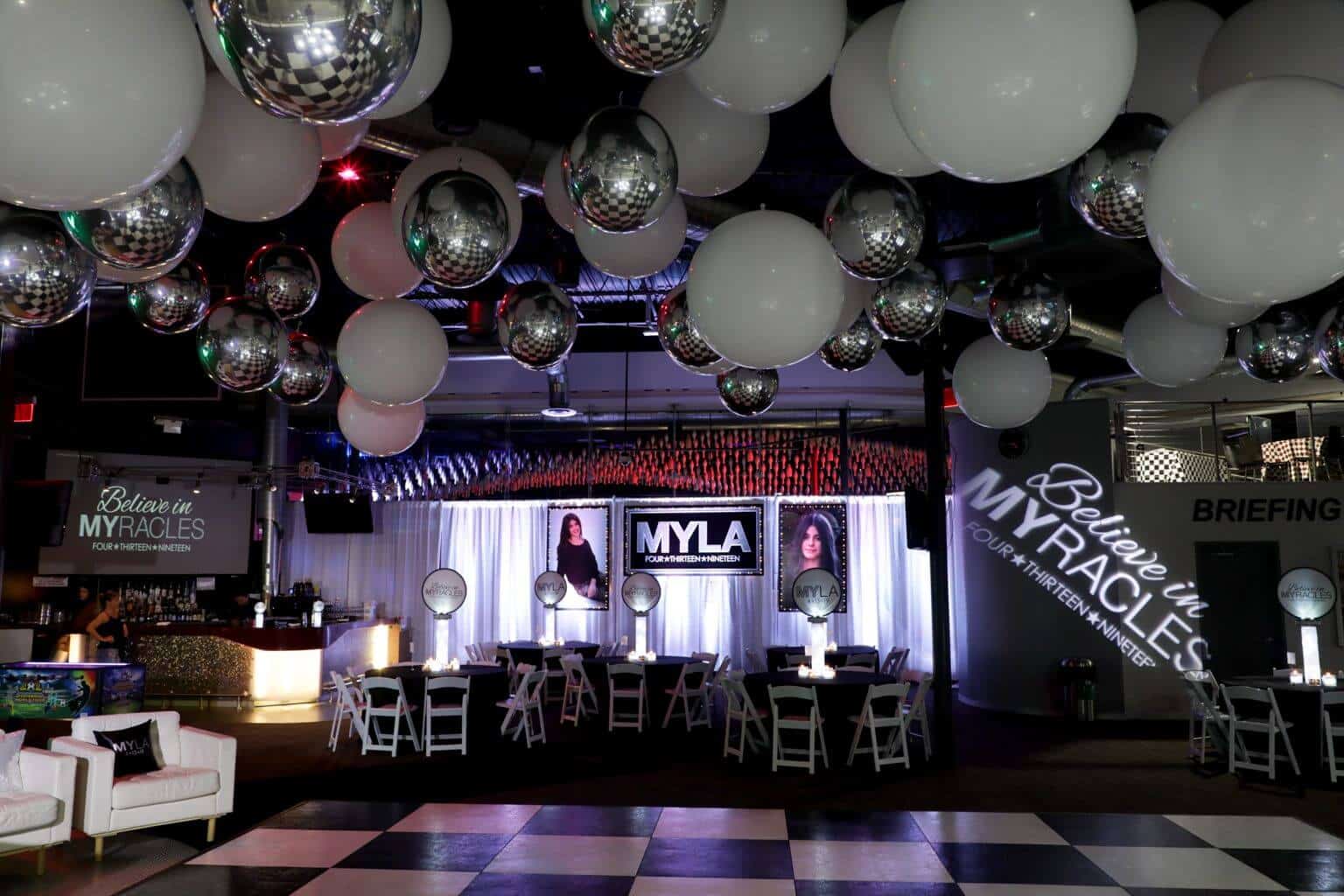 Bat Mitzvah Backdrop with Glittered Name and Blowup Photos with Lights