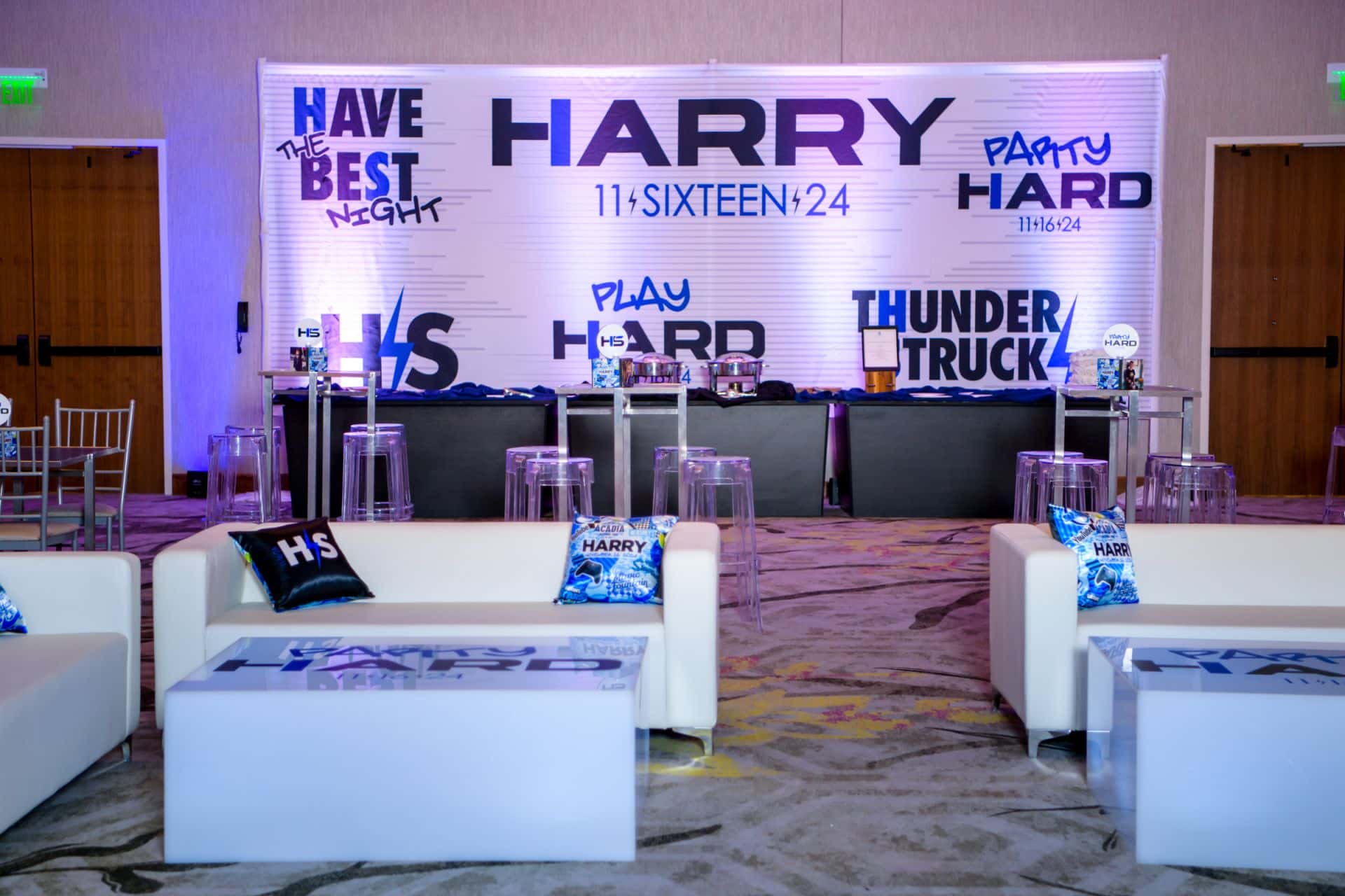 Custom Mural with LED Uplighting Behind a Custom Lounge for Bar Mitzvah