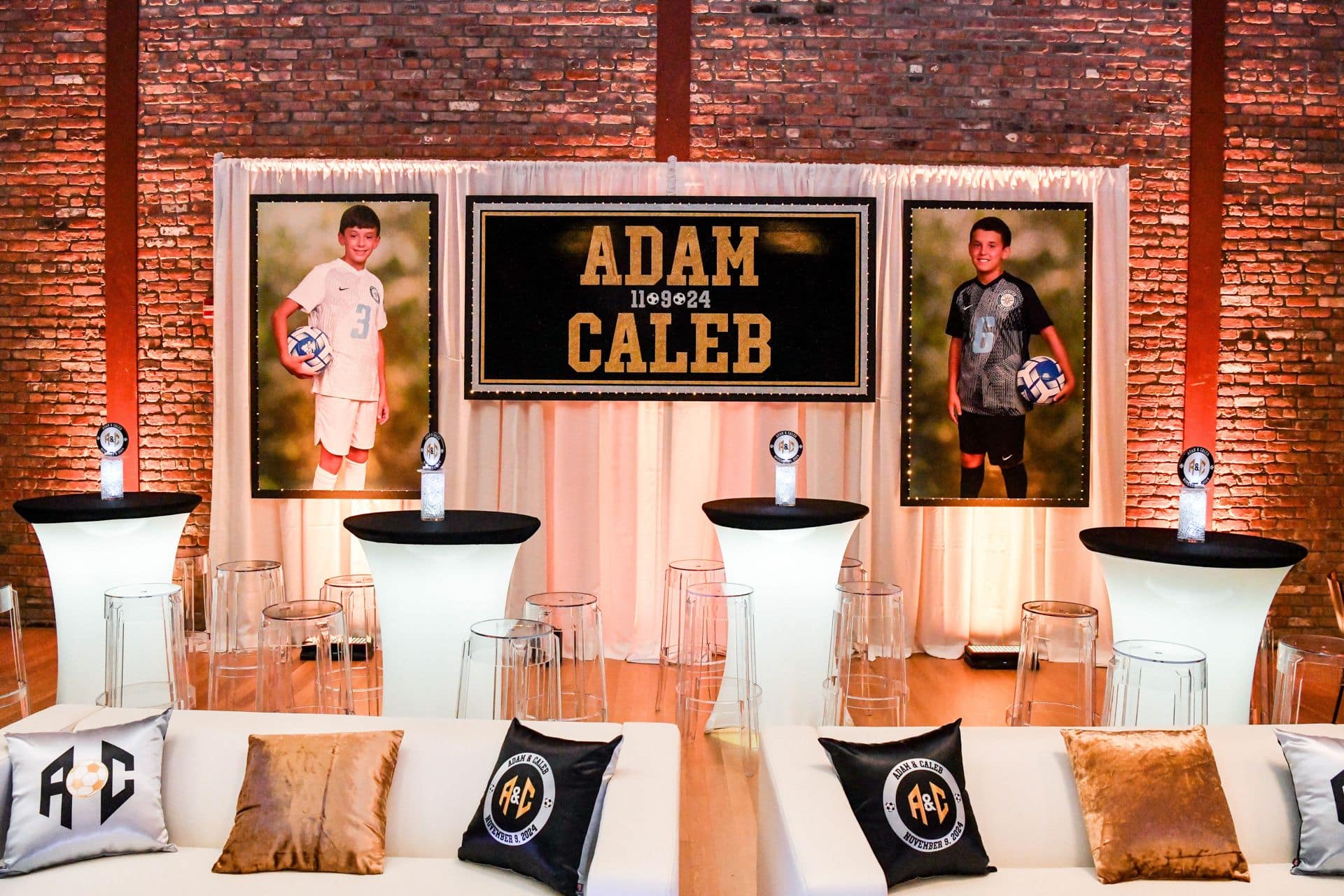 Soccer Themed Backdrop with Blowup Photos for B'nai Mitzvah at The Roundhouse, Beacon