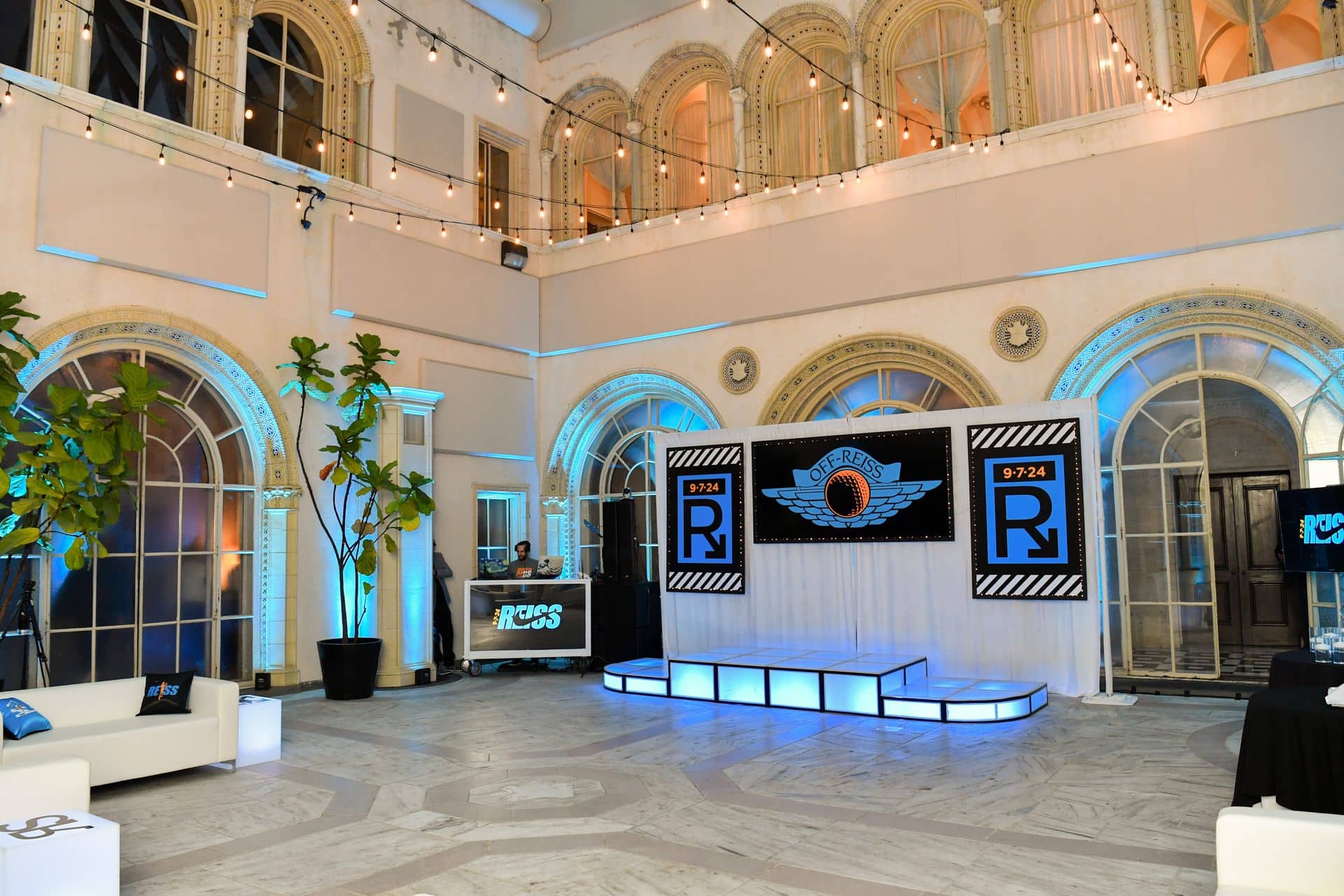 Custom Backdrop and Blow Up Logos with Lights on Pipe and Drape for a Bar Mitzvah at Village Club of Sands Point