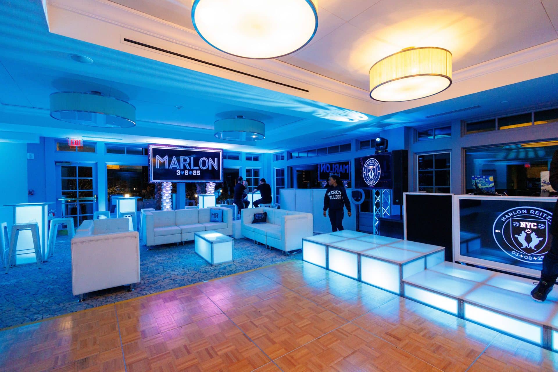 Soccer Themed Bar Mitzvah Name Backdrop with Lights at Fairview Country Club