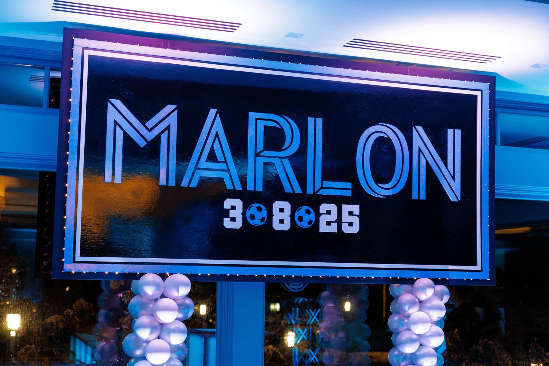 Soccer Themed Bar Mitzvah Name Backdrop with Lights