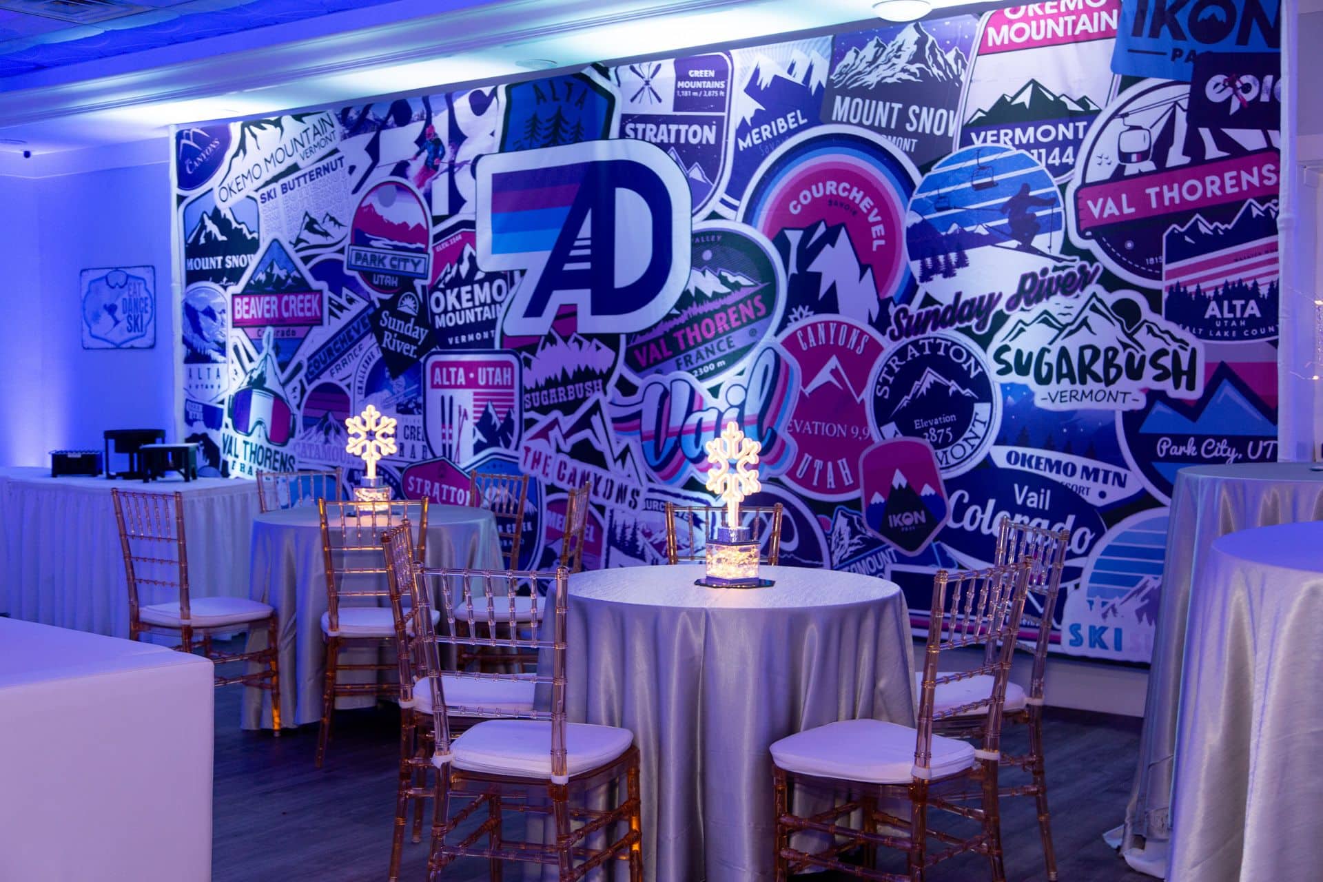 Custom Mural for a Ski Themed Bat Mitzvah at Travelers Rest
