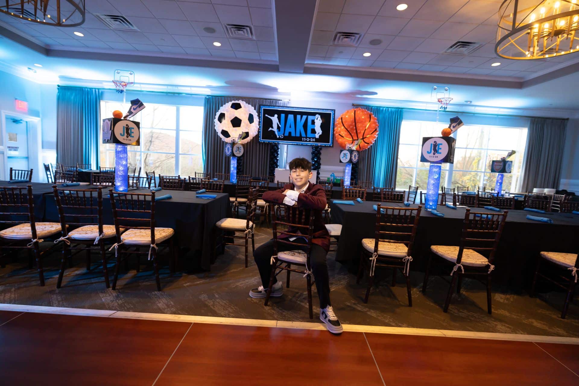 Custom Backdrop on Balloon Stand for a Sports Themed Bar Mitzvah at Paramount Country Club
