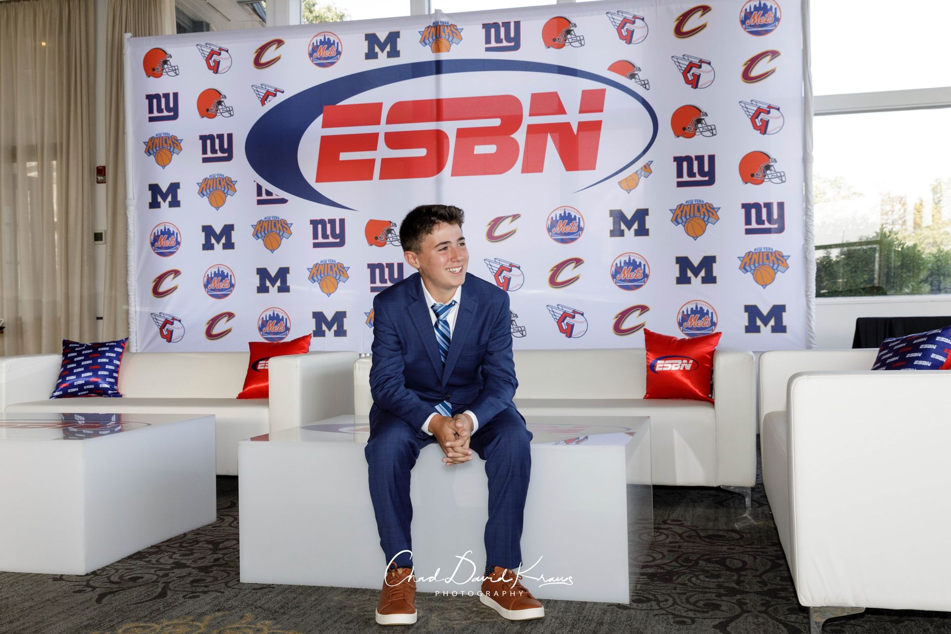 ESPN Mural Behind LED Lounge Setup at Mamaroneck Beach and Yacht Club