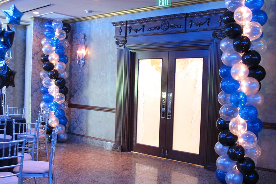 Blue, Black & Silver Balloon Column with Lights