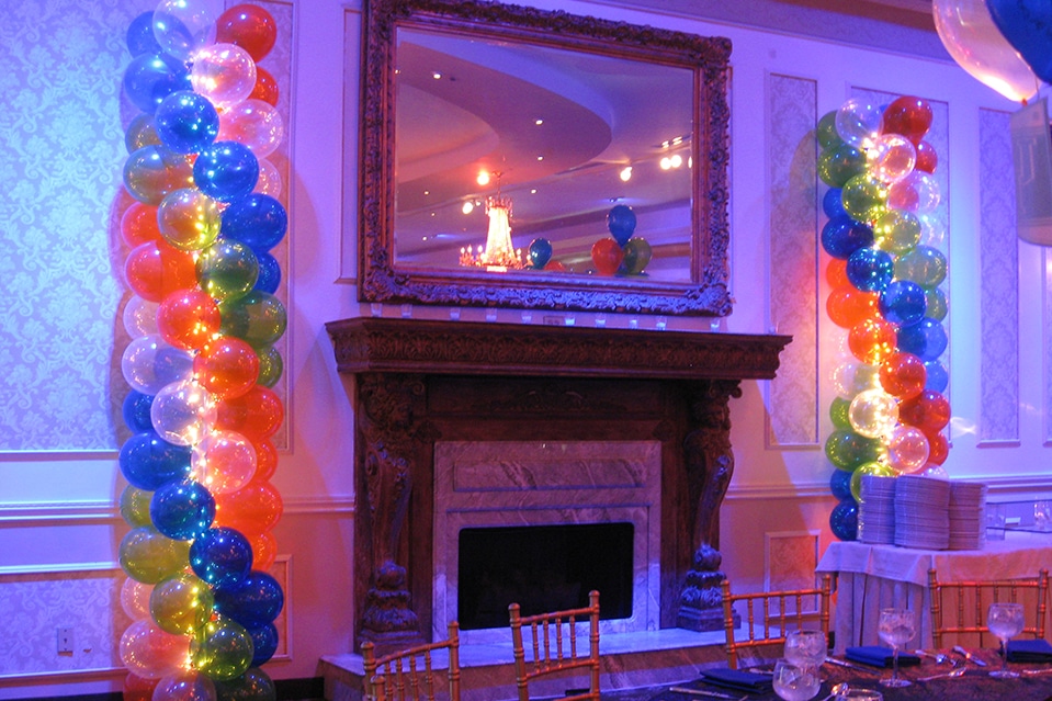 Bar Mitzvah Balloon Columns with Lights