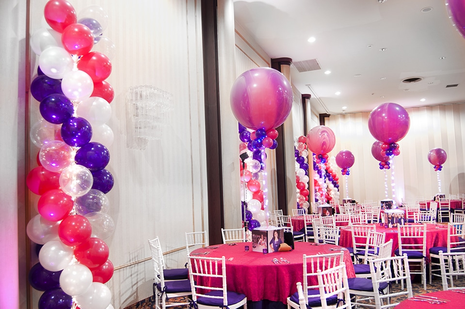 Hot Pink & Purple Balloon Columns with Lights