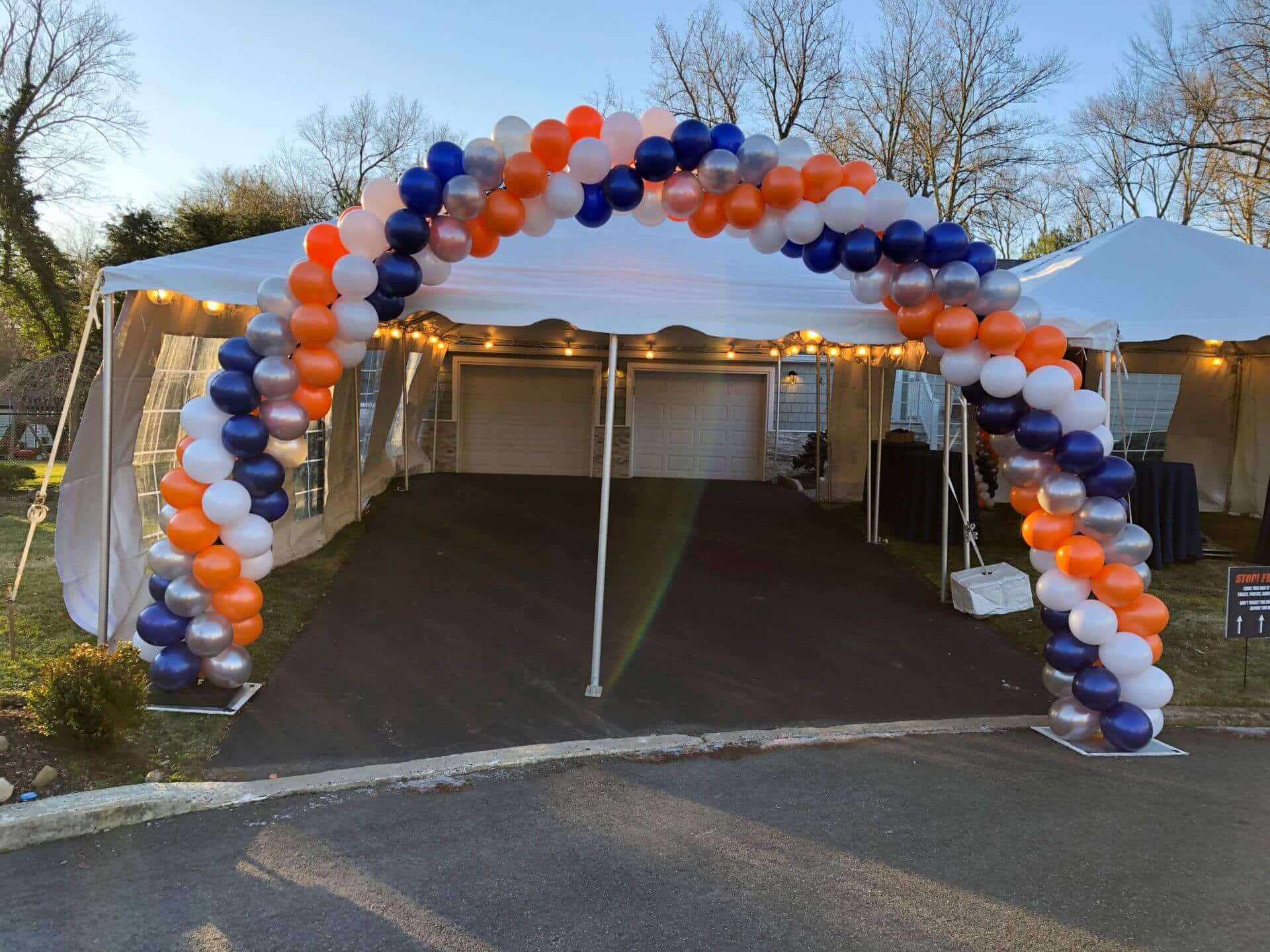Blue and Orange Balloon Arch for Outdoor Bar Mitzvah