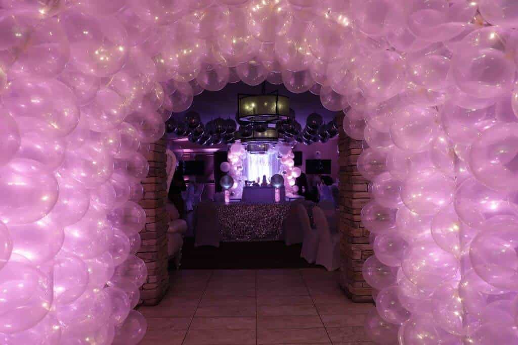 Light Pink LED Balloon Tunnel for Princess Themed First Birthday at Pomona Park Clubhouse
