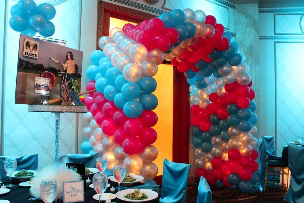 Diagonal Striped Balloon Tunnel Entrance for Bat Mitzvah