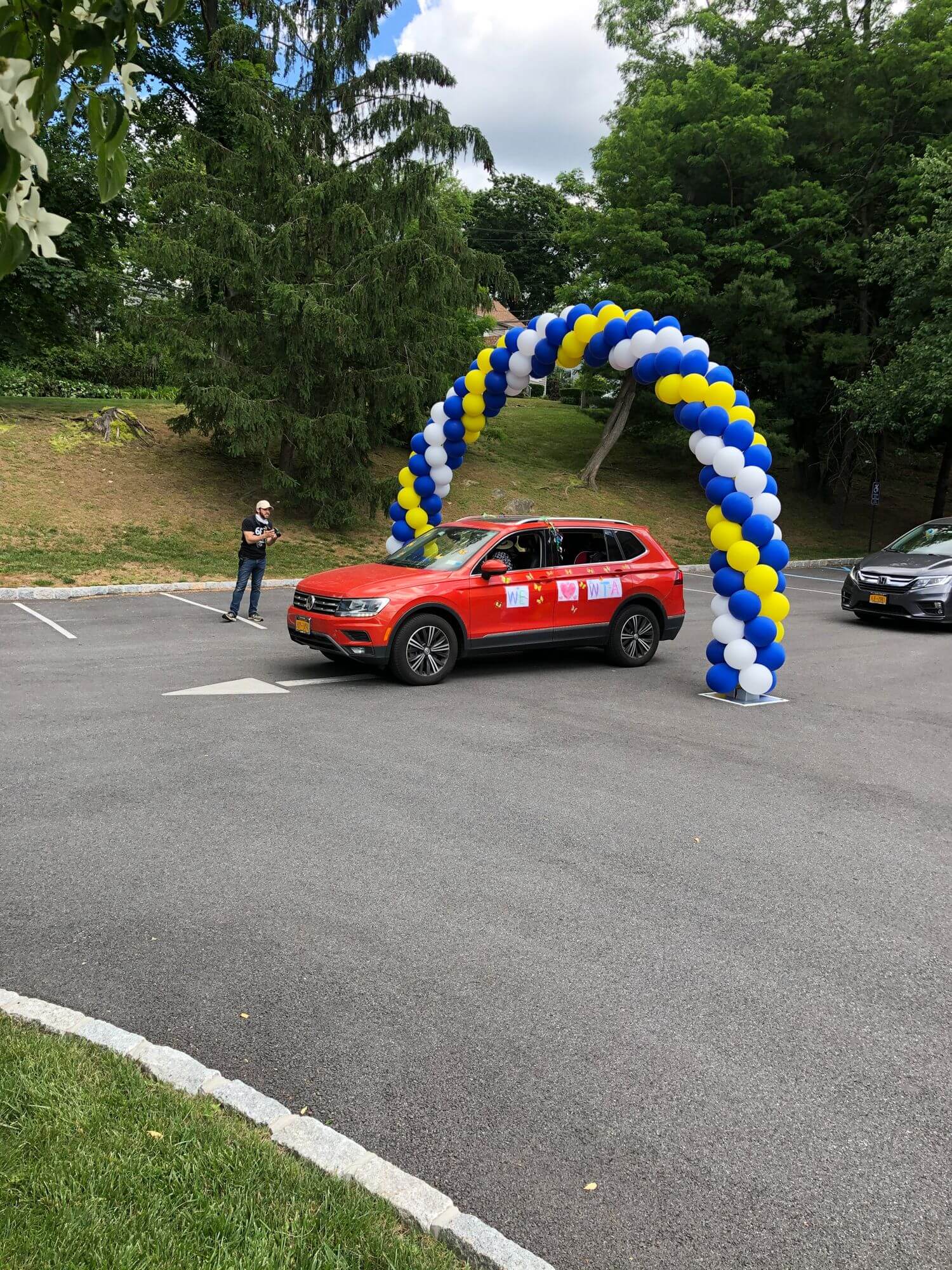 Blue and Yellow Balloon Arch for Outdoor School Graduation