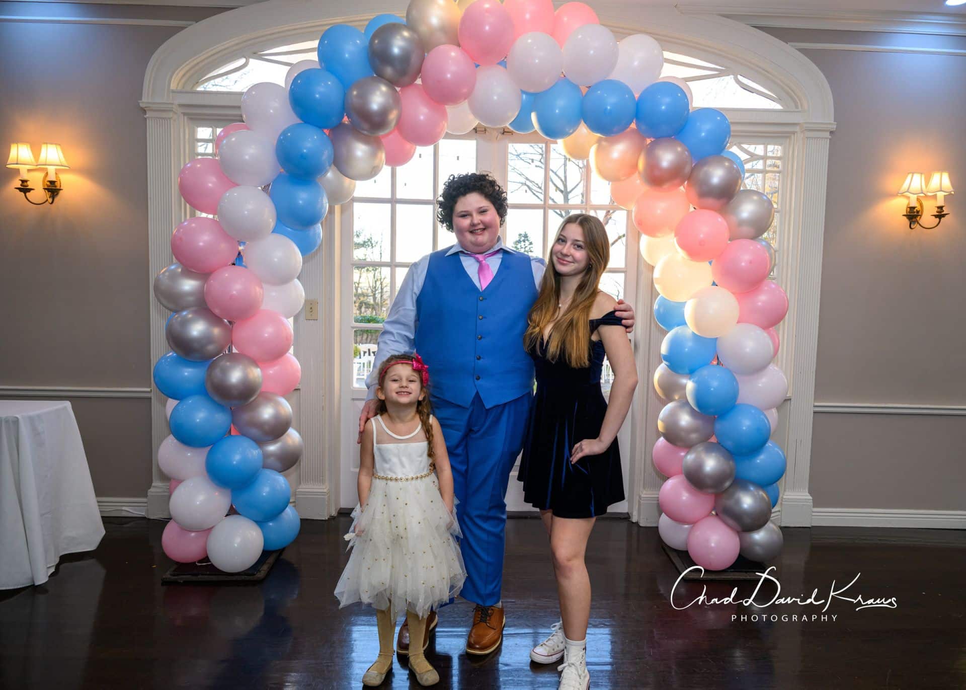 Pink, Blue and Silver Balloon Arch