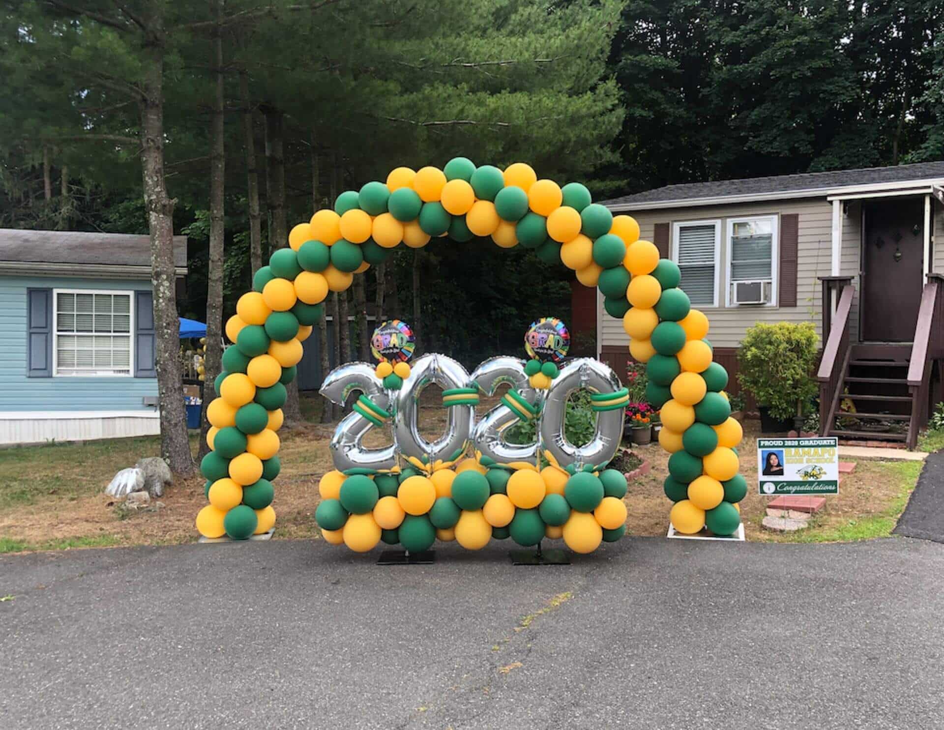Green and Yellow Balloon Arch for Graduation