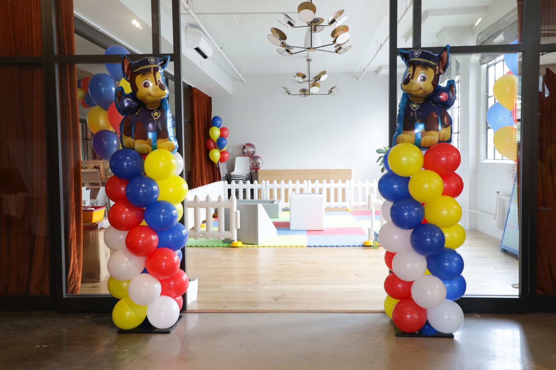 Paw Patrol Balloon Column by Door for First Birthday Party Decor