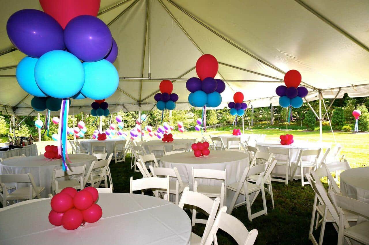 Outdoor First Birthday Balloon Centerpiece with Balloon Base