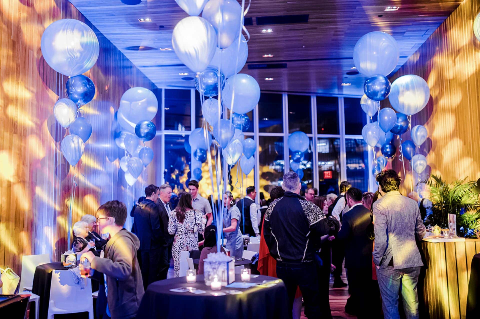 Blue Marble Balloon Centerpiece with Metallic Orbz at The Standard Highline