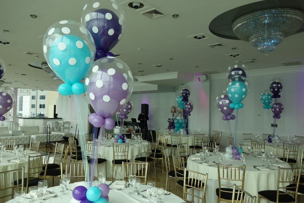 Turquoise, Purple and Lavender Polka Dot Balloon in Balloon Centerpiece
