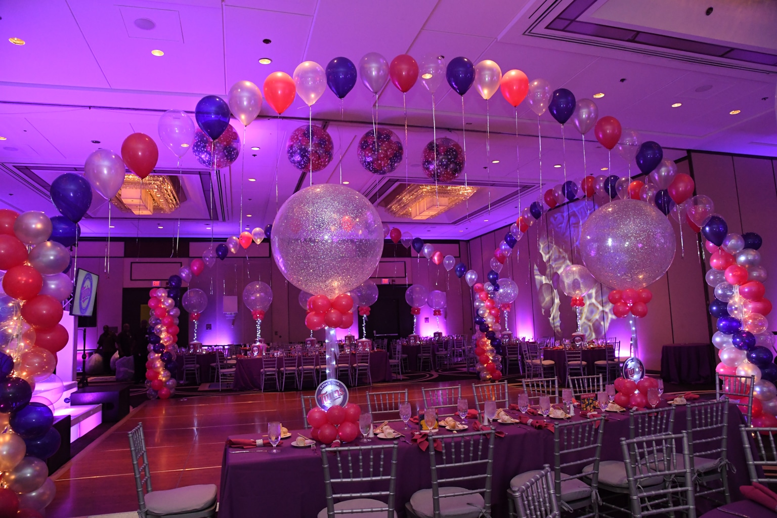 Hot Pink Sparkle Balloon Centerpieces with Balloon Base and Custom Logo
