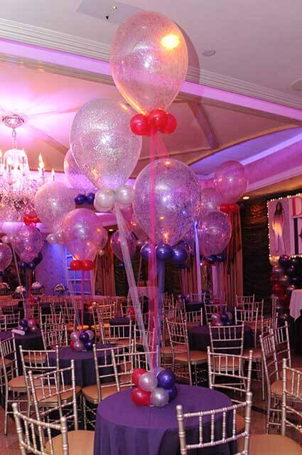 Pink, Purple and Silver Sparkle Balloons Centerpiece