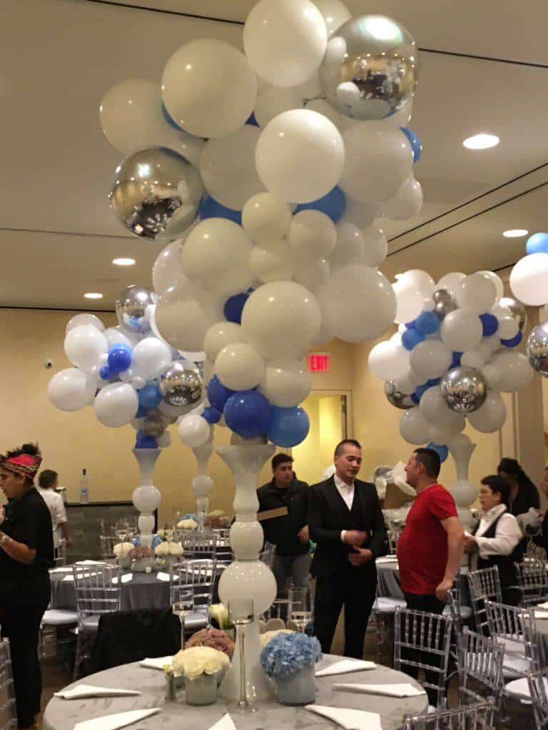 Organic Balloon Sculpture Centerpiece with Silver Orbz for Bris