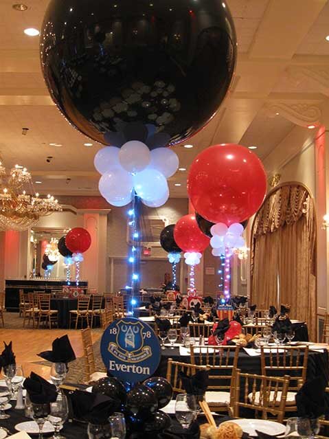 Black and Red Balloon Centerpieces with Soccer Logos and Lights