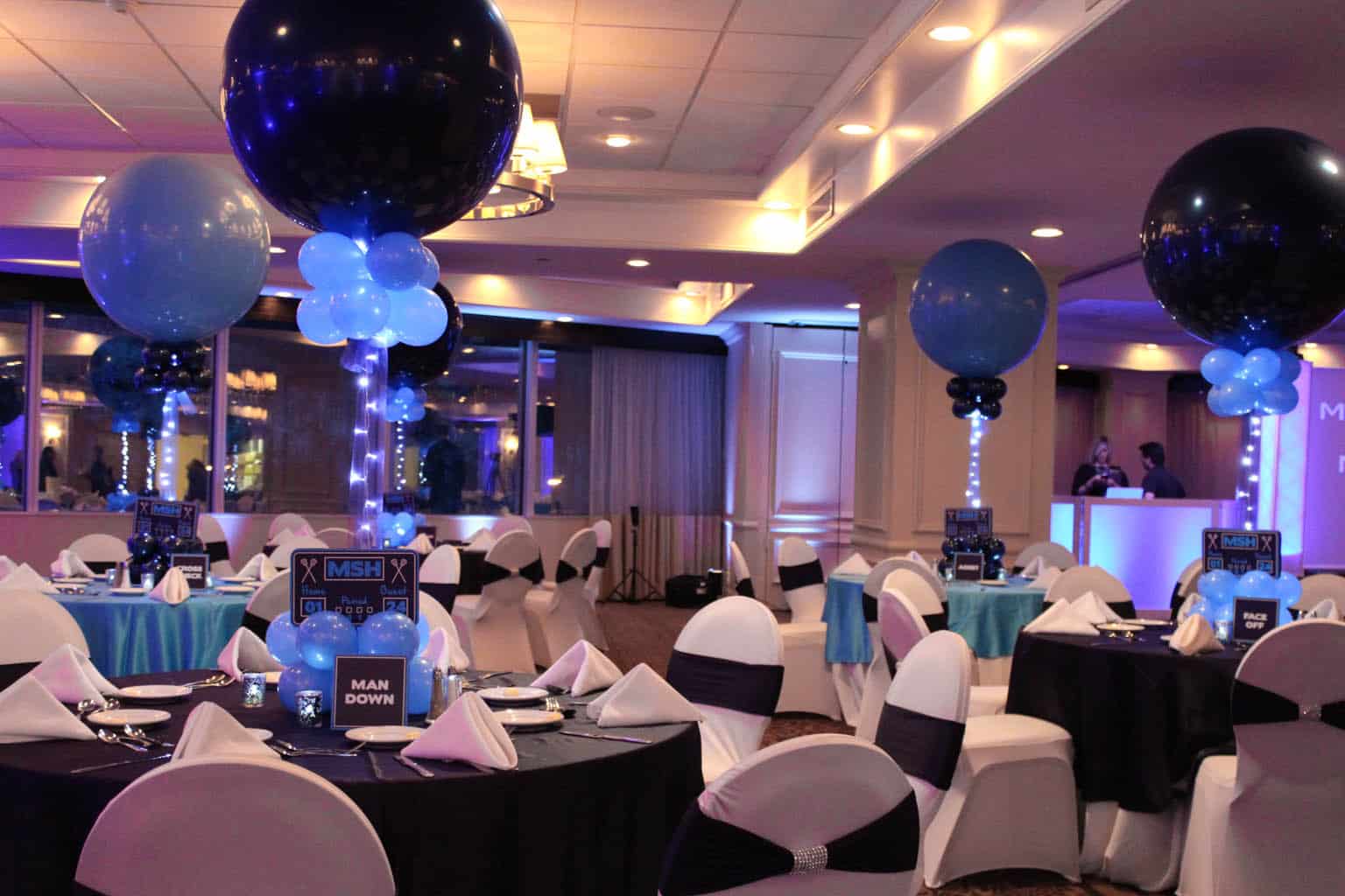 Lacrosse Balloon Centerpieces with Custom Logo in Base and Table Signs
