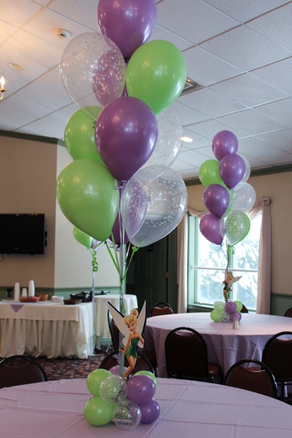 Balloon Centerpiece with Balloon Base and Cutouts of Tinkerbell